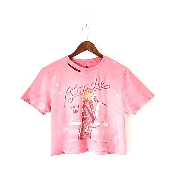 Blondie Tops - Blondie Destroyed Bleached Out ‘Call Me’ Cropped Band Tee